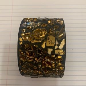 Crushed amber glass bangle on brass